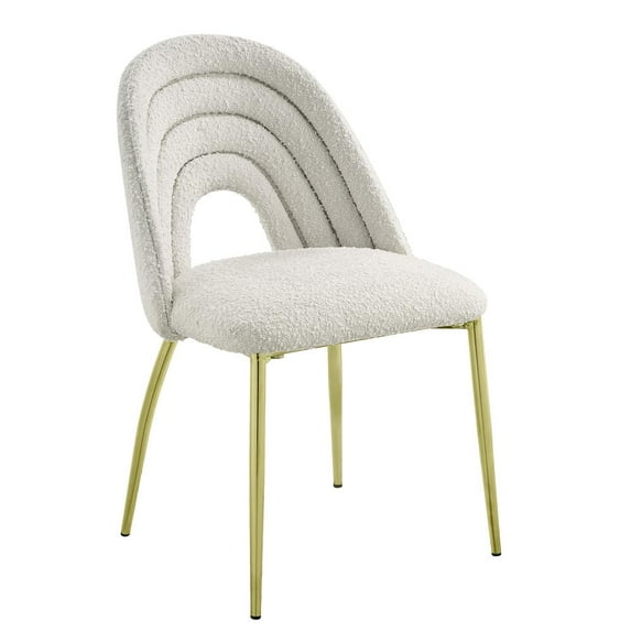 Acme Fadri Side Chair (Set-2) in Teddy Sherpa & Mirrored Gold Finish