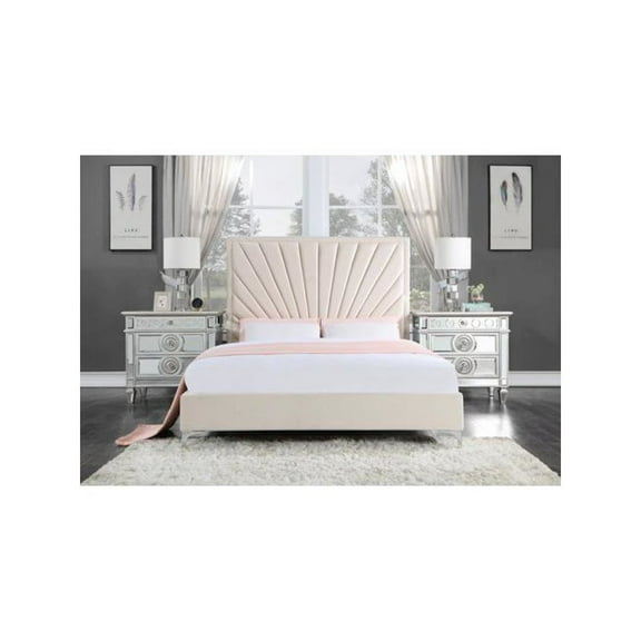 Acme Faiz Beige Velvet Eastern King Bed