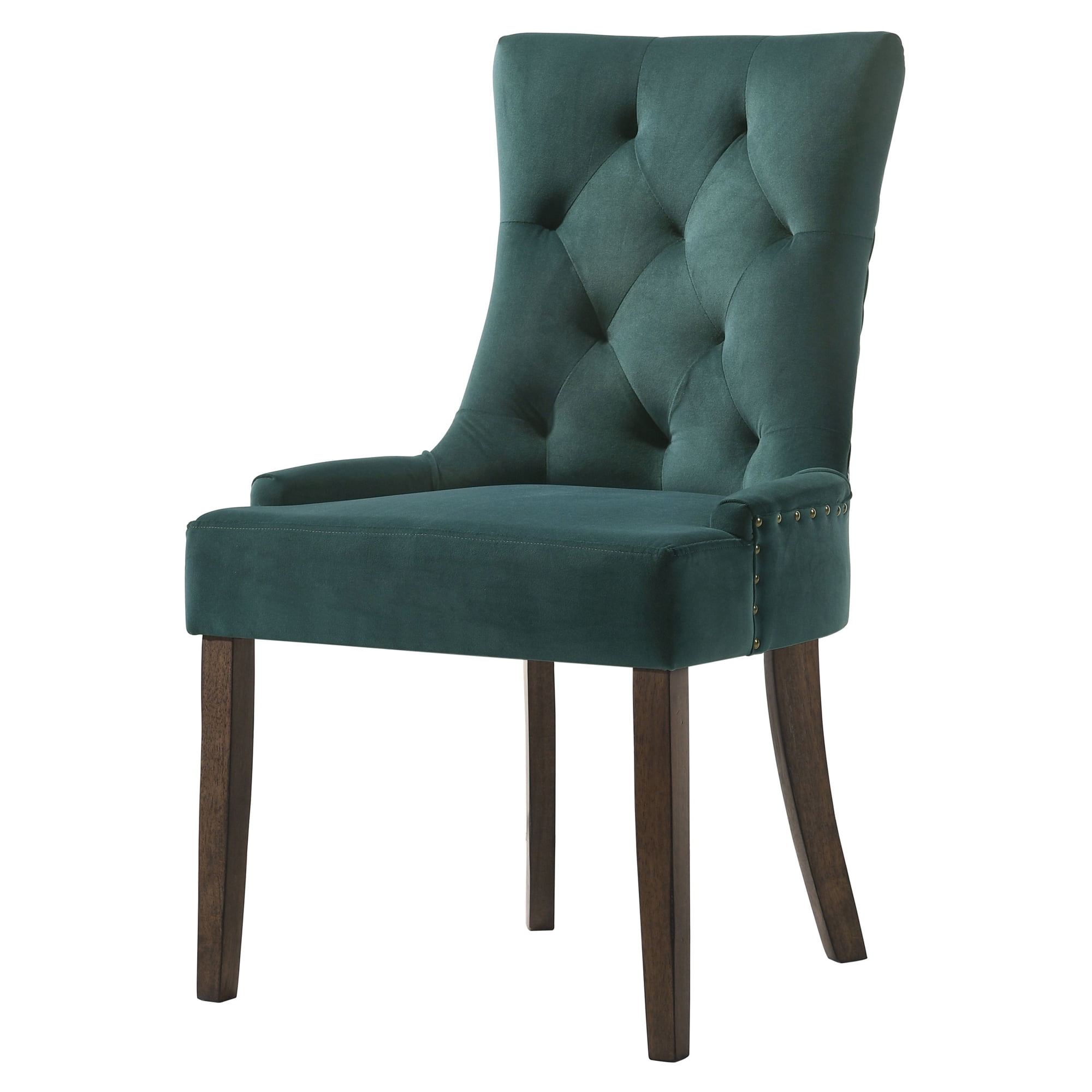 Green Velvet Upholstered Side Chair with Espresso Wood Legs