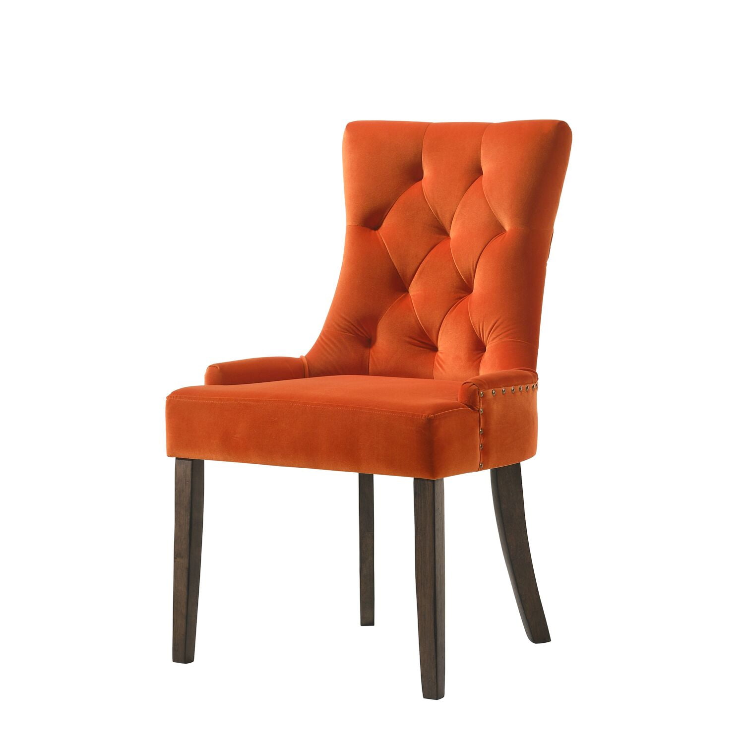High-Backed Farren Side Chair in Orange Velvet and Espresso Wood