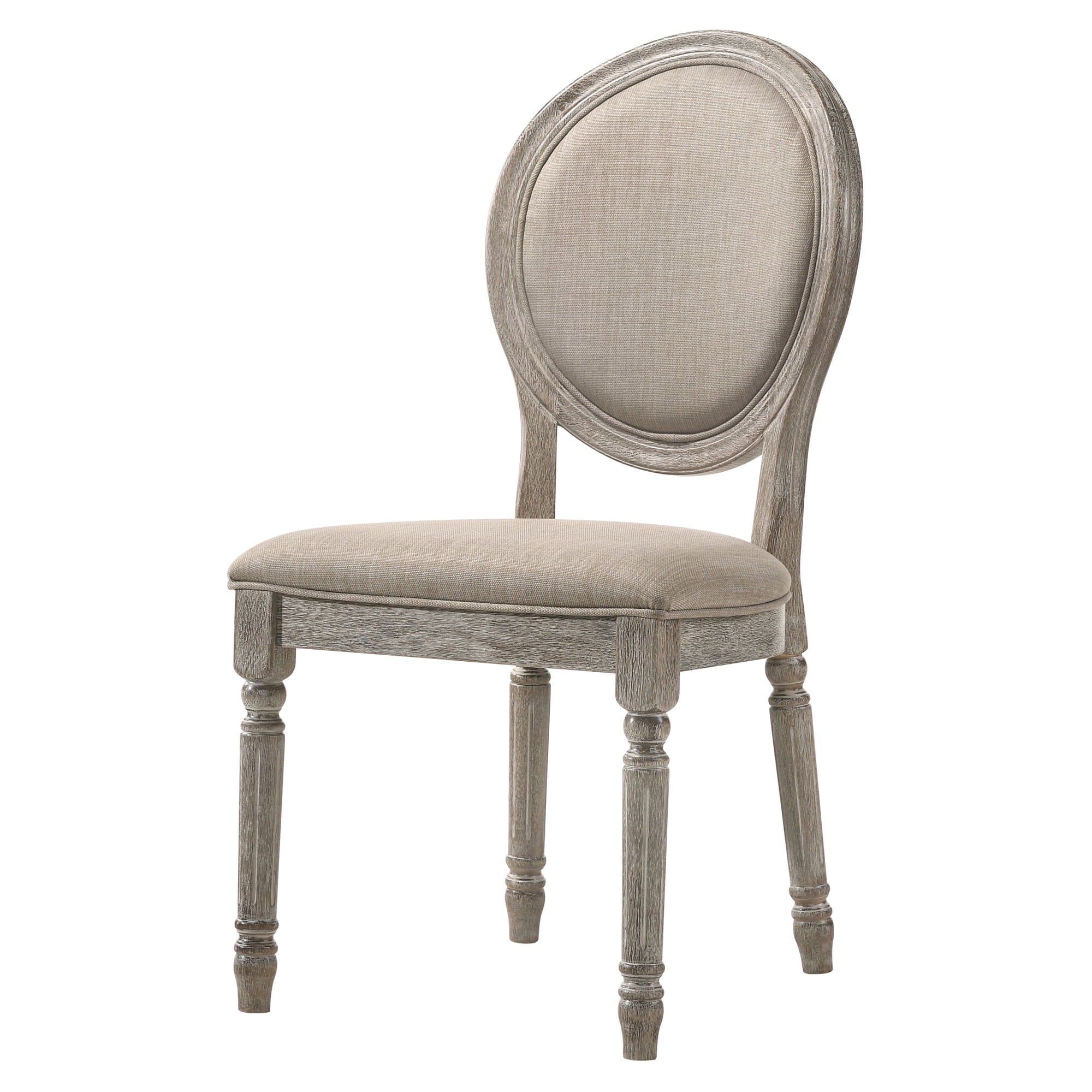 Beige Upholstered Wood Side Chair with Oval Back
