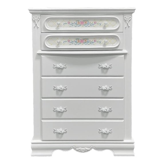 ACME Flora Contemporary Wood Rectangular Chest with 5 Drawers in White