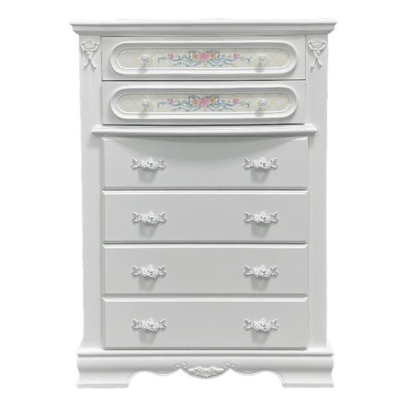 ACME Flora Contemporary Wood Rectangular Chest with 5 Drawers in White