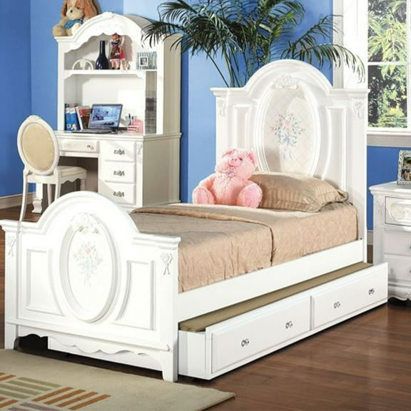 ACME Flora Contemporary Wooden Full Bed with 2 Drawers in White