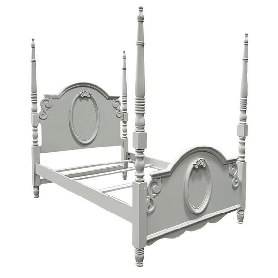 ACME Flora Transitional Wooden Floral Motifs Full Bed with Poster in Gray