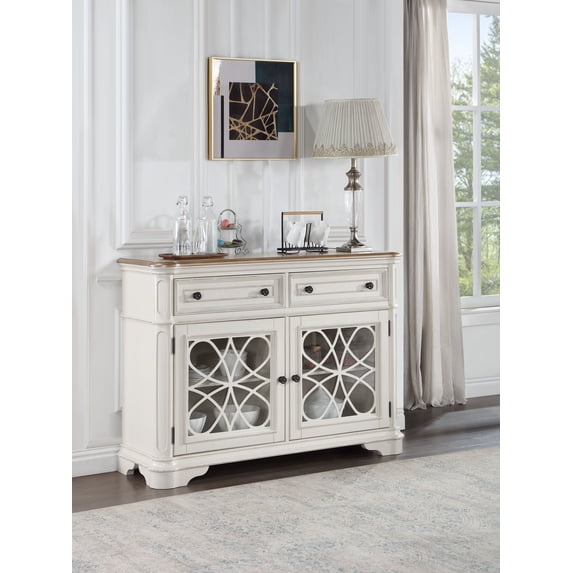 ACME Florain Wooden Server in Oak and Antique White