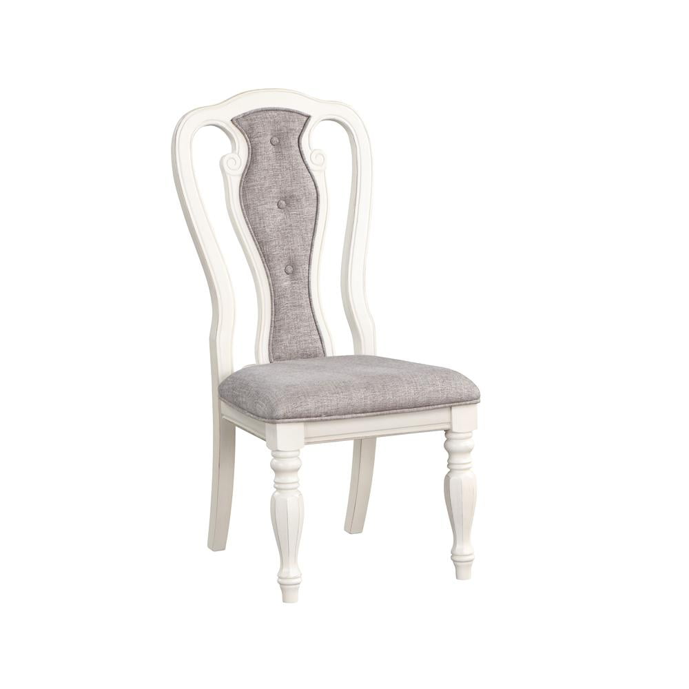 Florian Gray Fabric and Antique White Finish Slat Back Side Chair