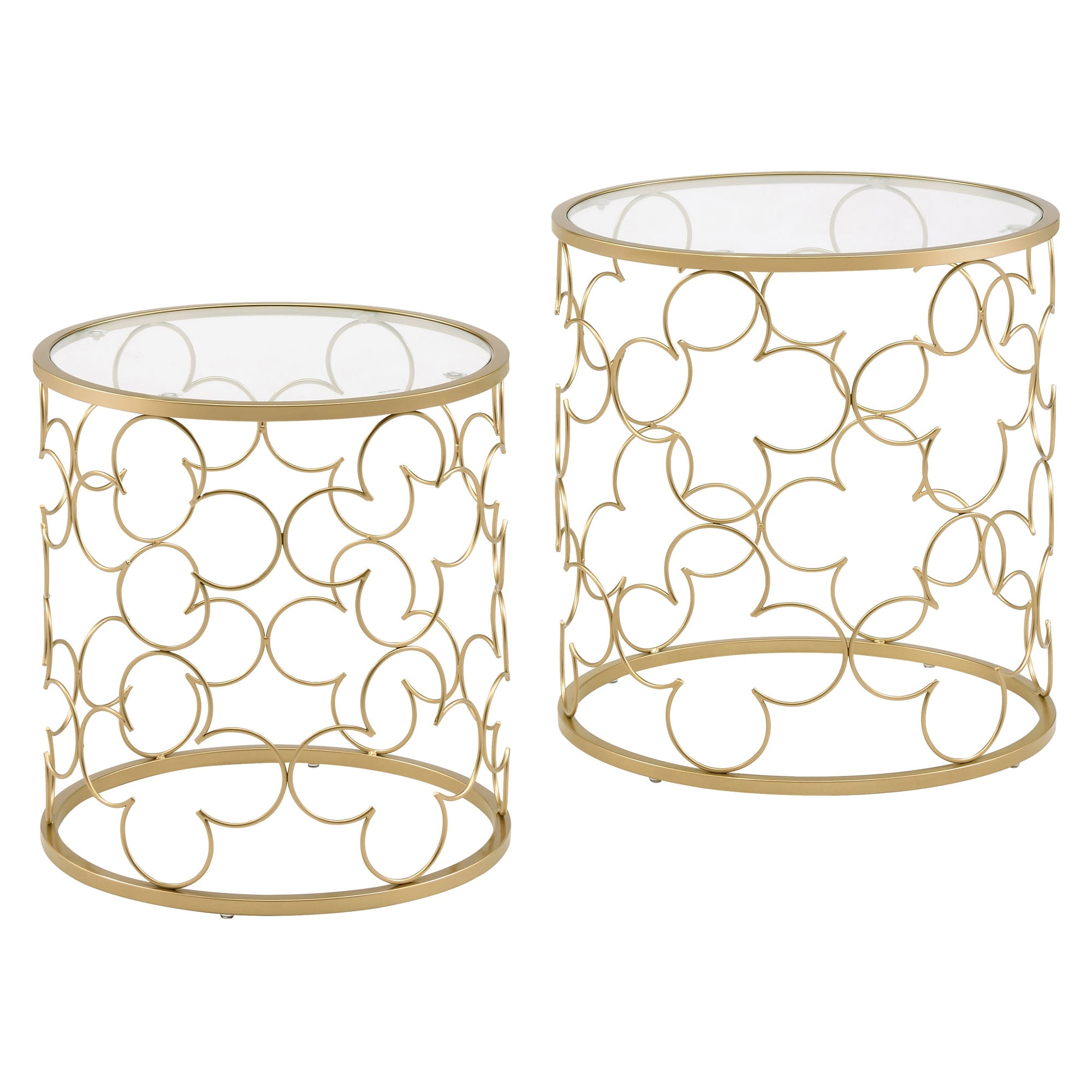 Flowie Round Clear Glass Top Gold Metal Nesting Tables