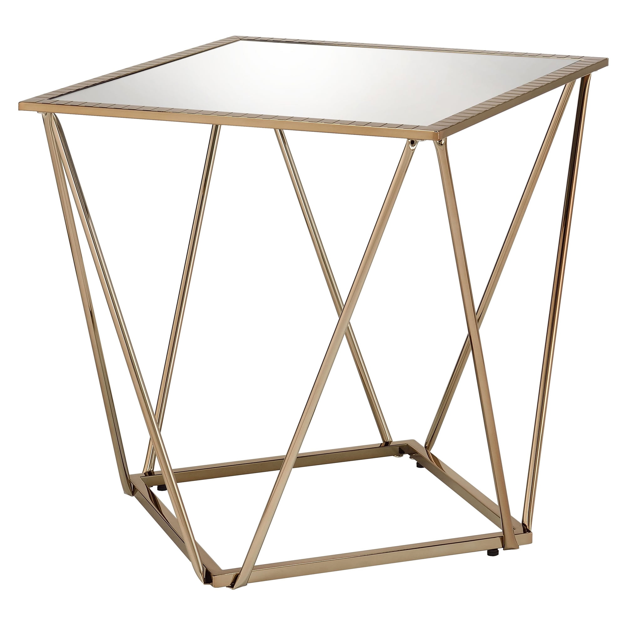 22" Mirrored Champagne Gold Geometric Metal End Table