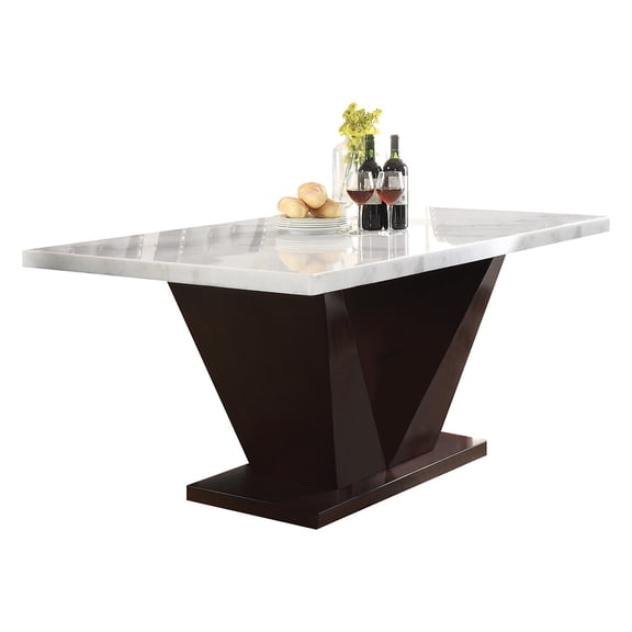 ACME Forbes Dining Table w/Marble Top, White Natural Marble Top & Walnut