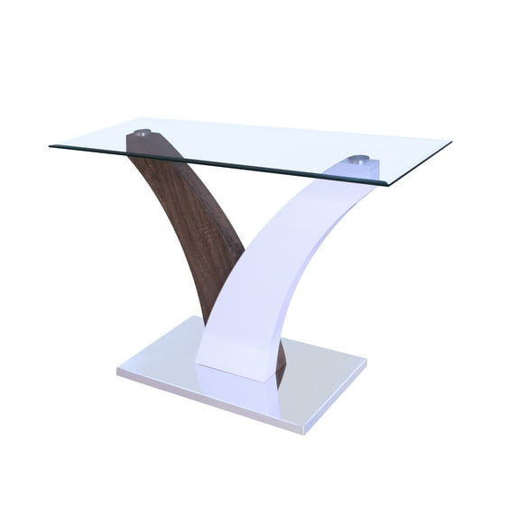 Dark Wood and White Glass Side Table