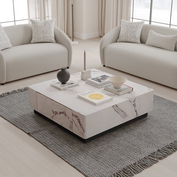 ACME Fritzy Contemporary Wood Square Coffee Table in White Engineered Stone