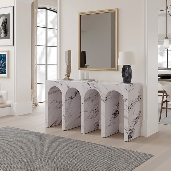 ACME Fritzy Wood Console Table with Arches in White Engineered Stone