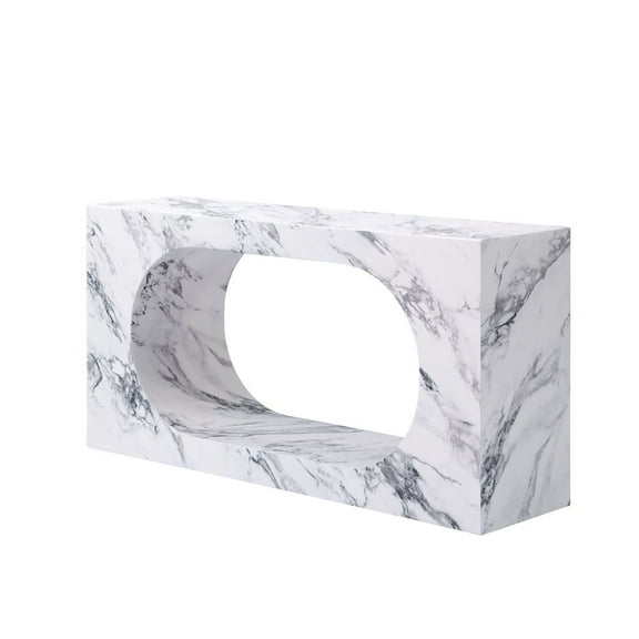 ACME Fritzy Wood Console Table with Cutout Shape in White Engineered Stone