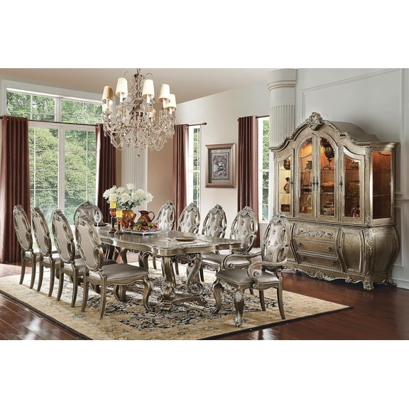 ACME Furniture 11-Piece Formal Dining Table Set with 1 Extendable Table, 8 Side Chairs and 2 Arm Chairs, Antique White Finish, Kitchen Furniture Set for 10