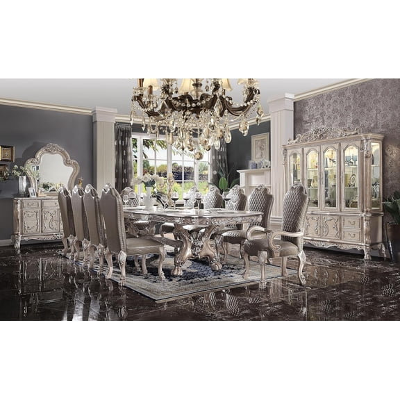 ACME Furniture 11-Piece Luxurious Formal Dining Table Set Kitchen Furniture Set Include 1 Extendable Dining Table, 8 Side Chairs and 2 Arm Chairs, Set for 10 Persons, Vintage Bone White