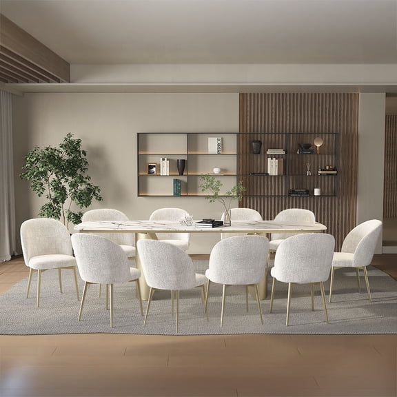 ACME Furniture 11-Piece Modern Dining Table Set for 10, Includes 1 Extendable Rectangular Table with Italian Ceramic Top and 10 Upholstered Chairs, Golden Champagne Finish, Kitchen Furniture Set