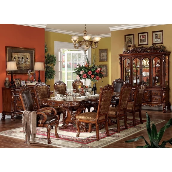 ACME Furniture 9-Piece Luxurious Formal Dining Table Set Kitchen Furniture Set Include 1 Extendable Dining Table, 6 Side Chairs and 2 Arm Chairs, Set for 8 Persons