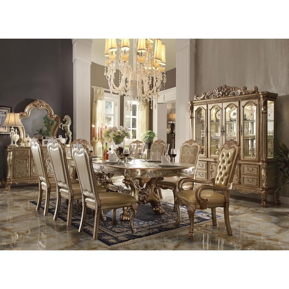 ACME Furniture 9-Piece Luxurious Formal Dining Table Set Kitchen Furniture Set Include 1 Extendable Dining Table, 6 Side Chairs and 2 Arm Chairs, Set for 8 Persons, Rose Gold