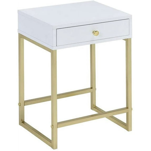 ACME Furniture Acme 82298 Coleen Side Table, White & Brass( Pack of 2 )