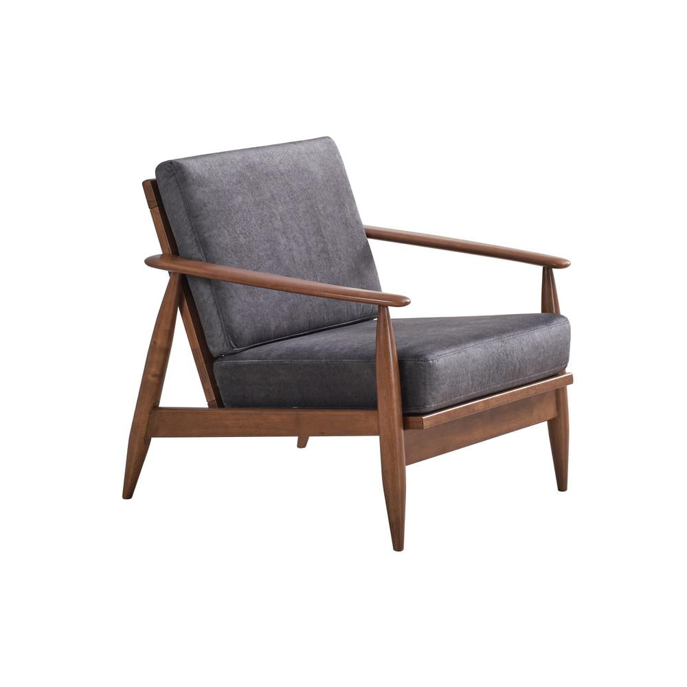 Charcoal Fabric and Brown Wood Mid-Century Modern Accent Chair