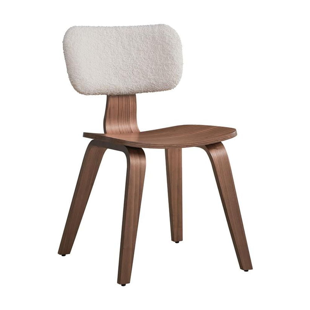 Casson White Velvet and Walnut Upholstered Side Chair