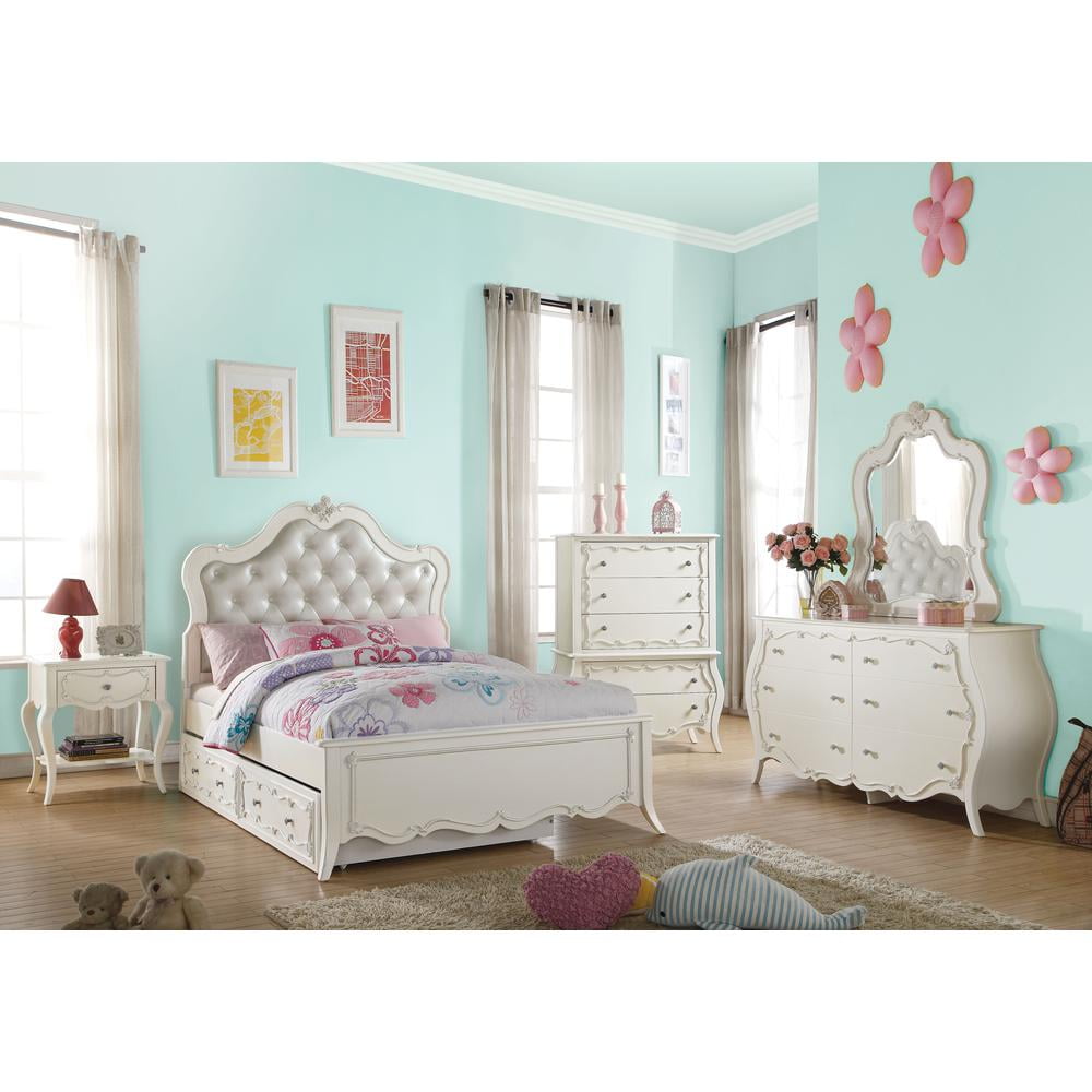 Edalene Pearl White Chest with Floral Felt-Lined Drawers