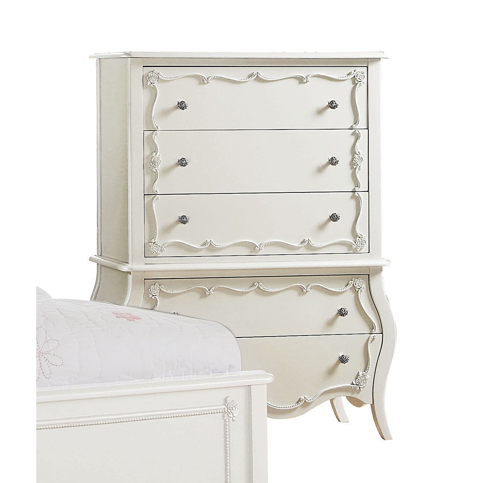 Edalene Pearl White Chest with Floral Felt-Lined Drawers