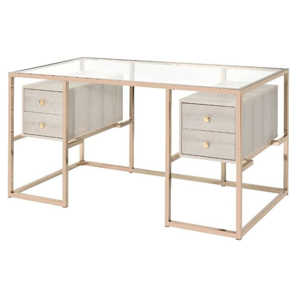 Clear Glass and Gold Executive Desk with Drawers