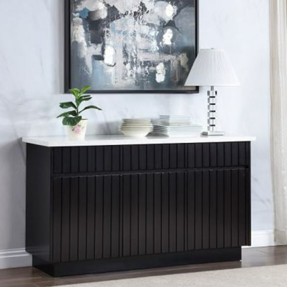 ACME Furniture Jaramillo 3-Door Wood Server with Marble Top in White/Black