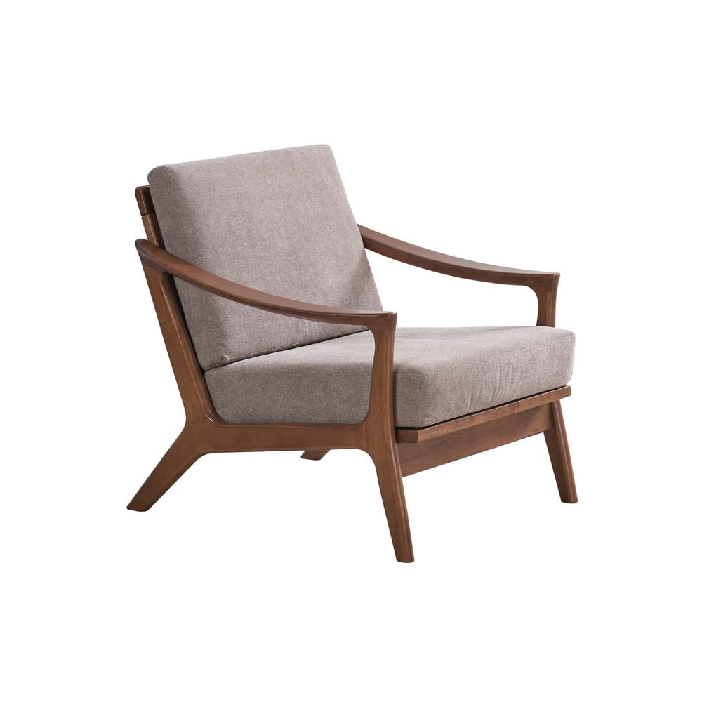 Lide Light Brown Rubberwood Accent Chair with Upholstered Cushions