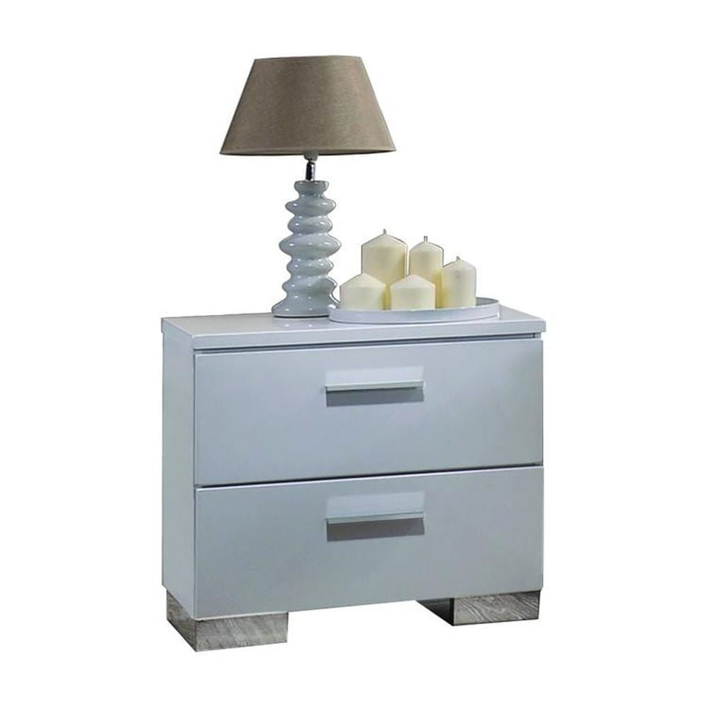 Lorimar Chic Contemporary 2-Drawer White Nightstand with Chrome Accents