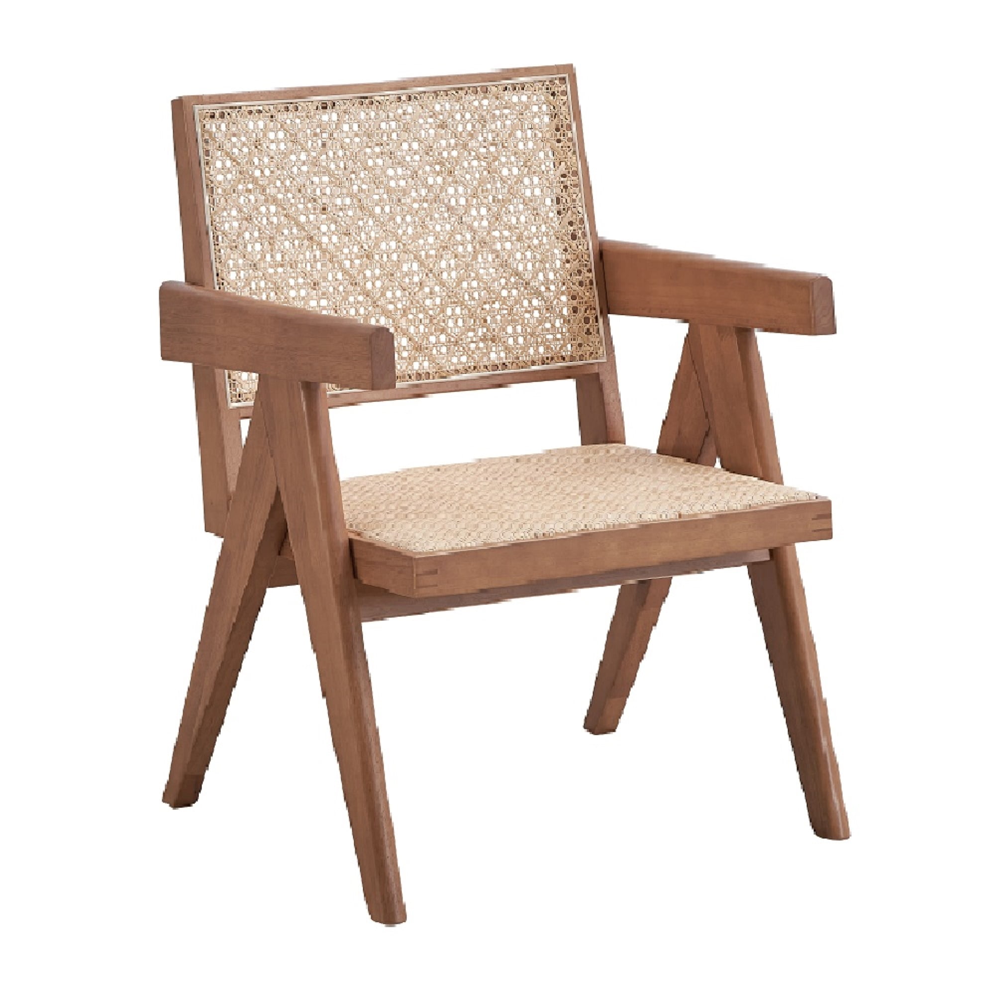 Natural Rattan and Wood Accent Chair with Square Arms