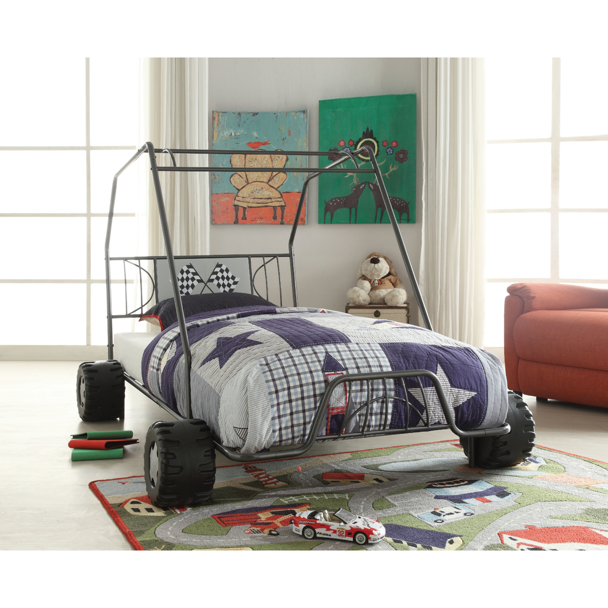 ACME Furniture Xander Go Kart Kids Twin Bed in Gunmetal Gray - image 1 of 4