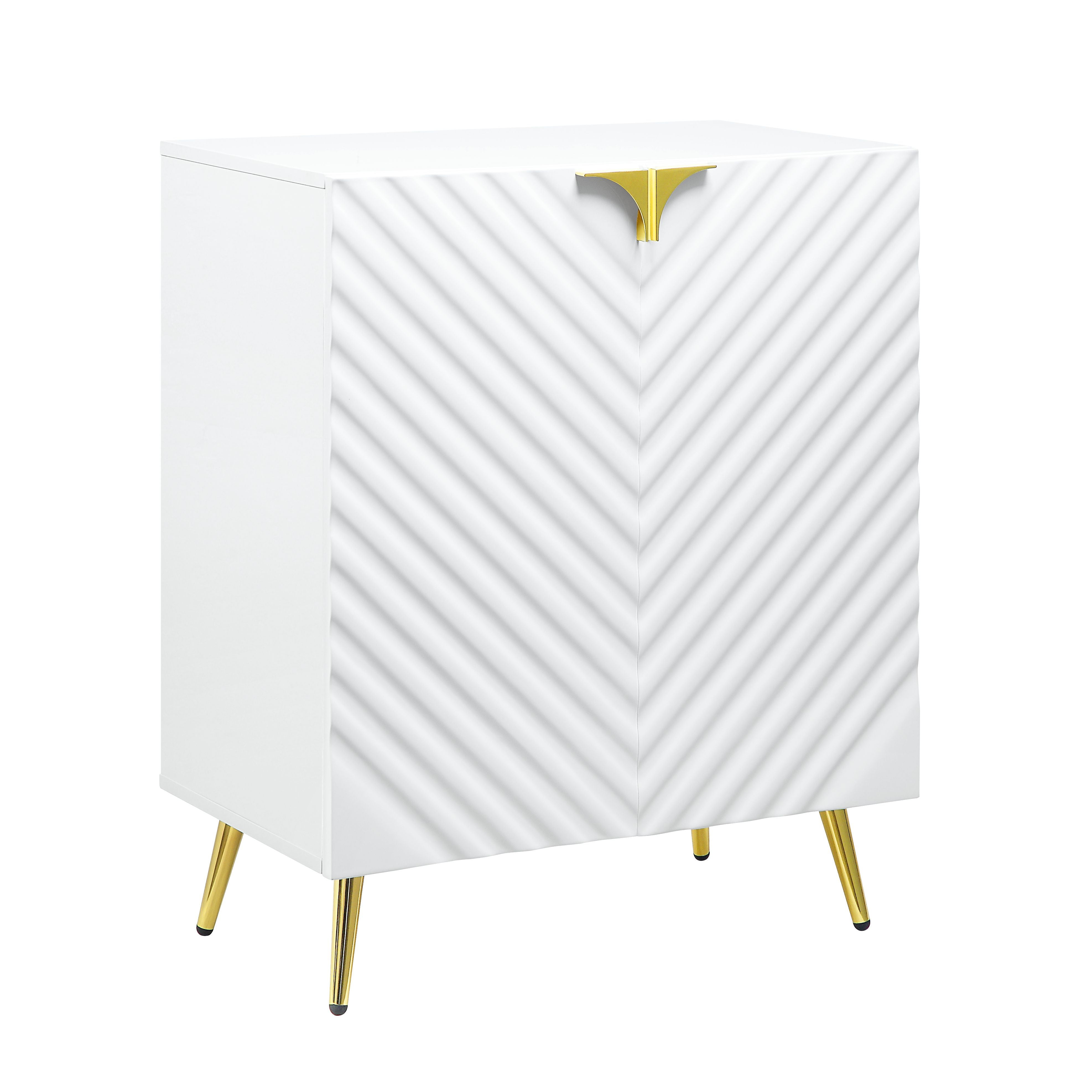 ACME Gaines 2-Door Console Table with Metal Legs in White High Gloss