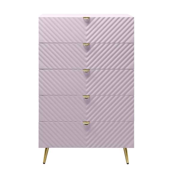 ACME Gaines 5-Drawer Contemporary Wood/Metal Chest in Pink High Gloss