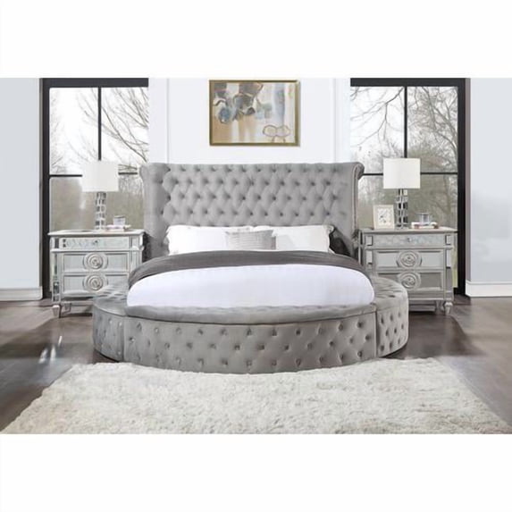ACME Gaiva Eastern King Bed with Storage in Gray Velvet