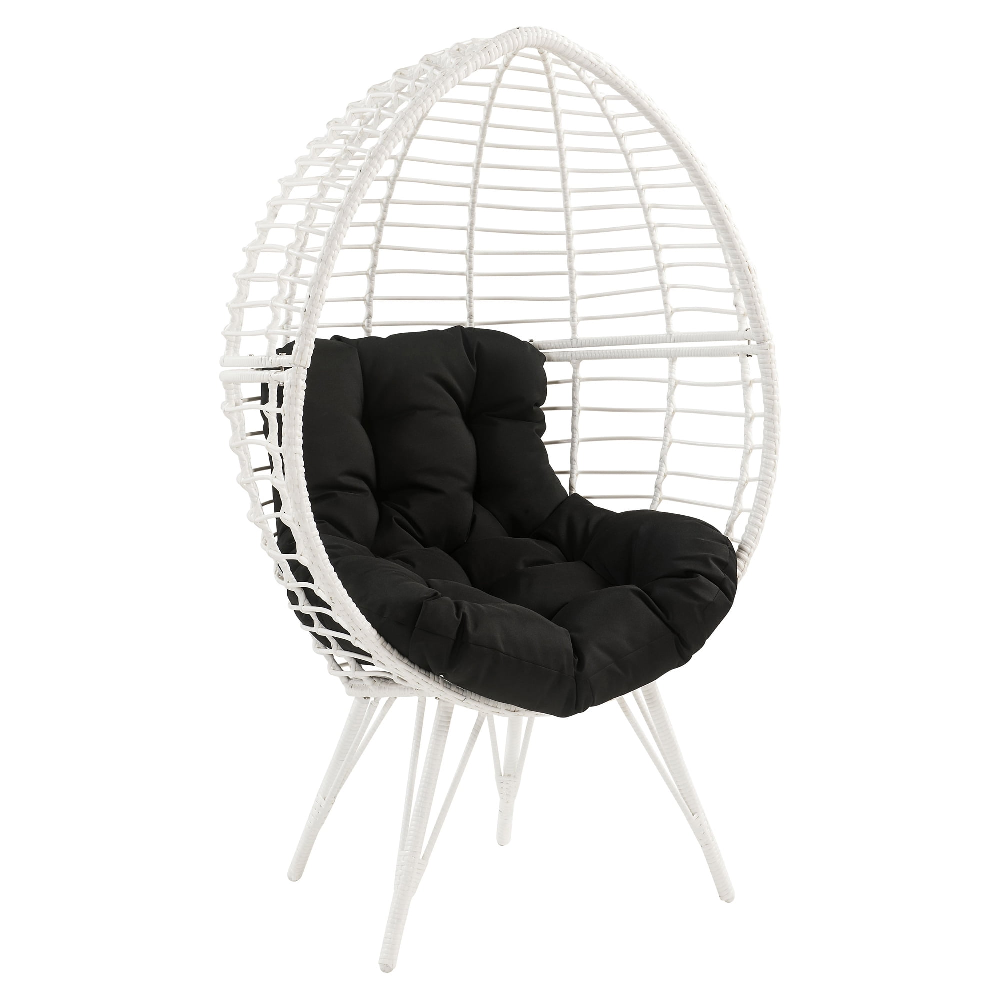 Galzed Teardrop Patio Lounge Chair with White Wicker and Black Cushion