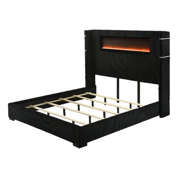 ACME Garner EK Bed with Fireplace in Black & Gray Corduroy