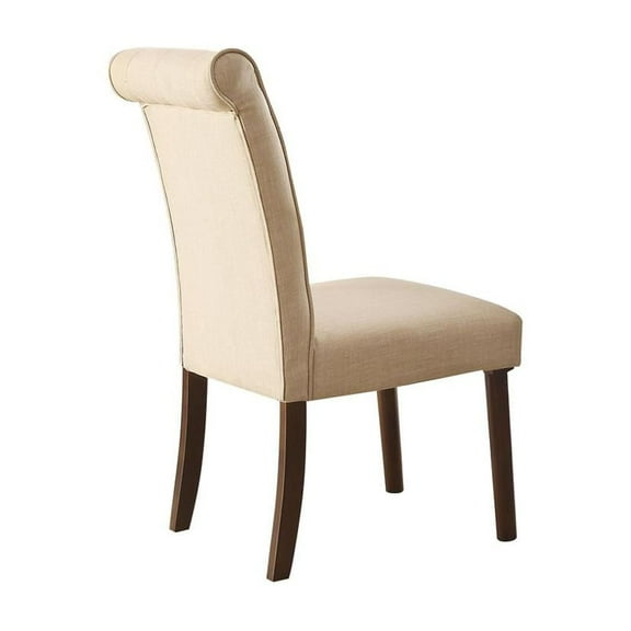 ACME Gasha Wooden Frame Upholstered Side Chair in Beige and Walnut