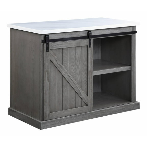 ACME Gauri Wooden Kitchen Island with Marble Top in Gray Oak