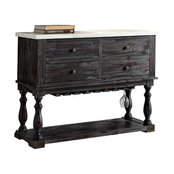 ACME Gerardo 4-Drawer Wooden Marble Top Server in White and Weathered Espresso