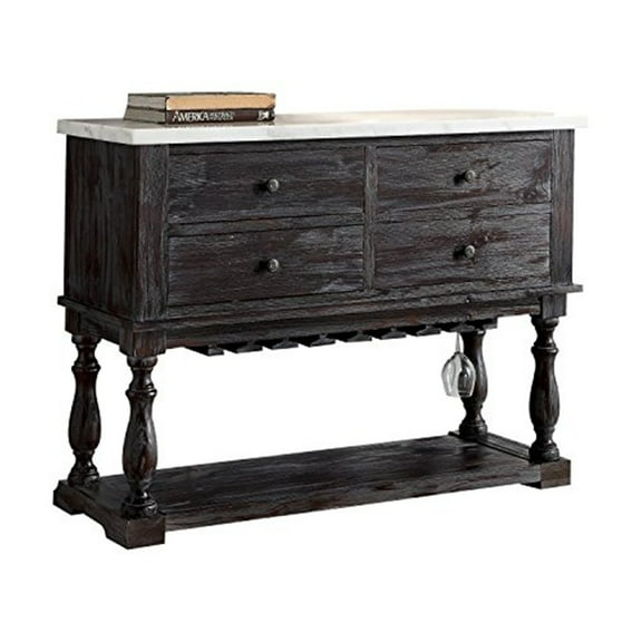 ACME Gerardo 4-Drawer Wooden Marble Top Server in White and Weathered Espresso