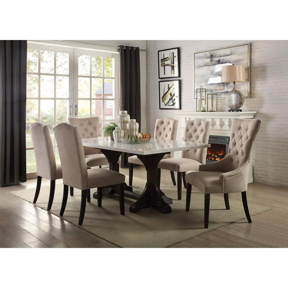 ACME Gerardo Dining Table in White Marble & Weathered Espresso