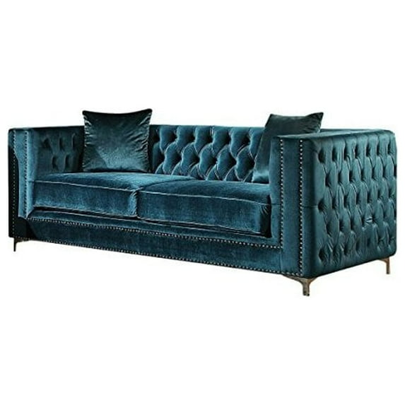 ACME Gillian Velvet Tufted Upholstered Tuxedo Loveseat in Dark Teal