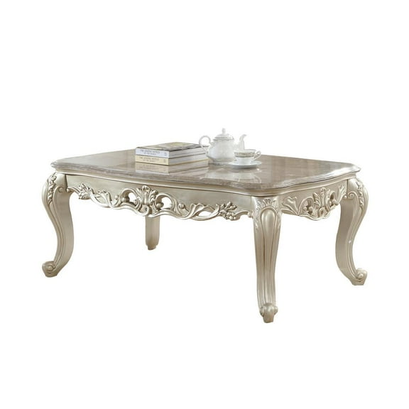 ACME Gorsedd Square Marble Top End Table in Golden Ivory