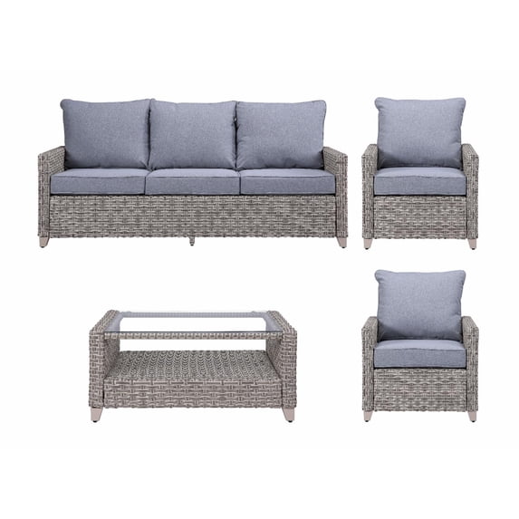 ACME Greeley 4PC Pack Patio Sofa Set in Gray Fabric & Gray Finish