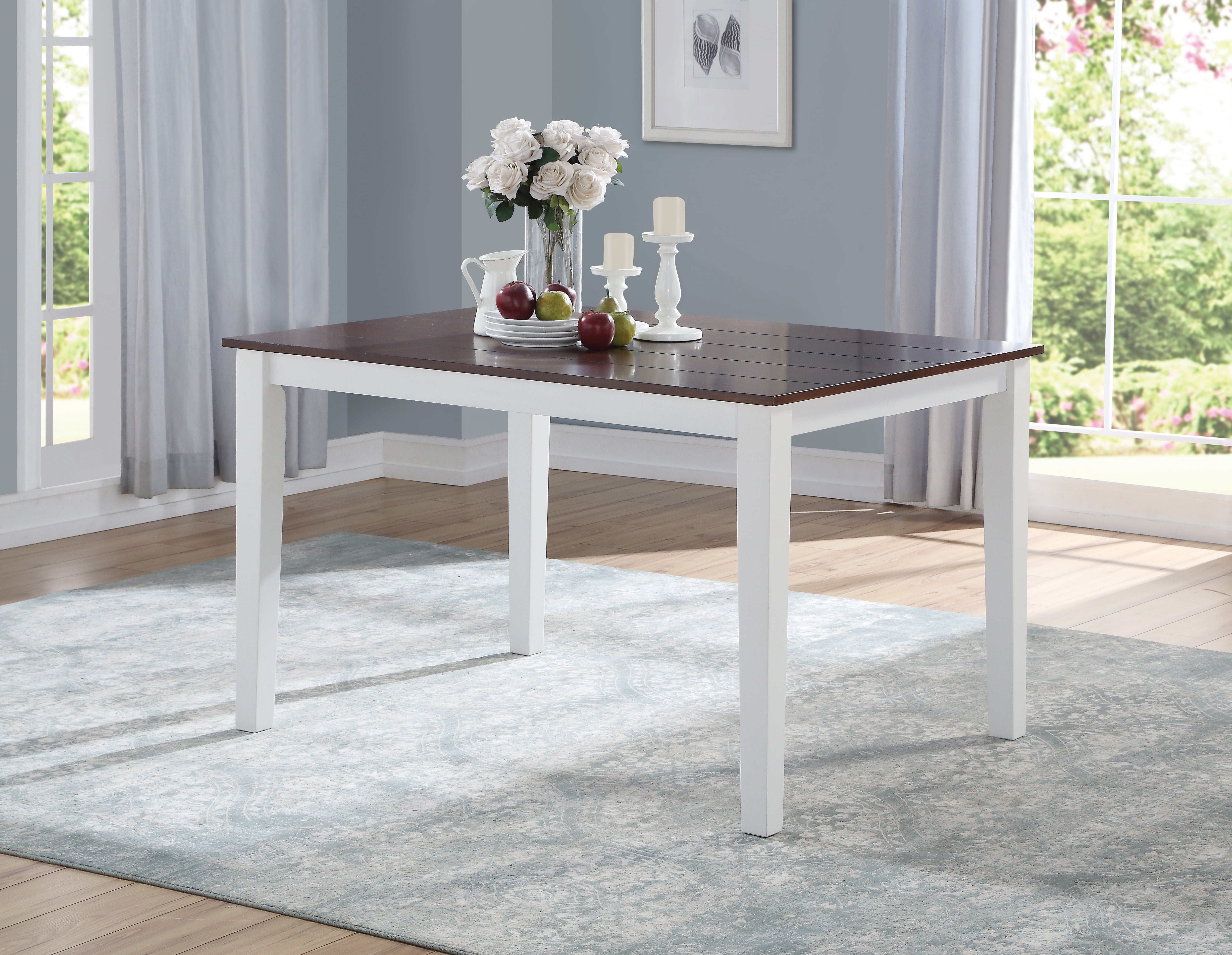 Green Leigh White and Walnut Rectangular Wooden Dining Table