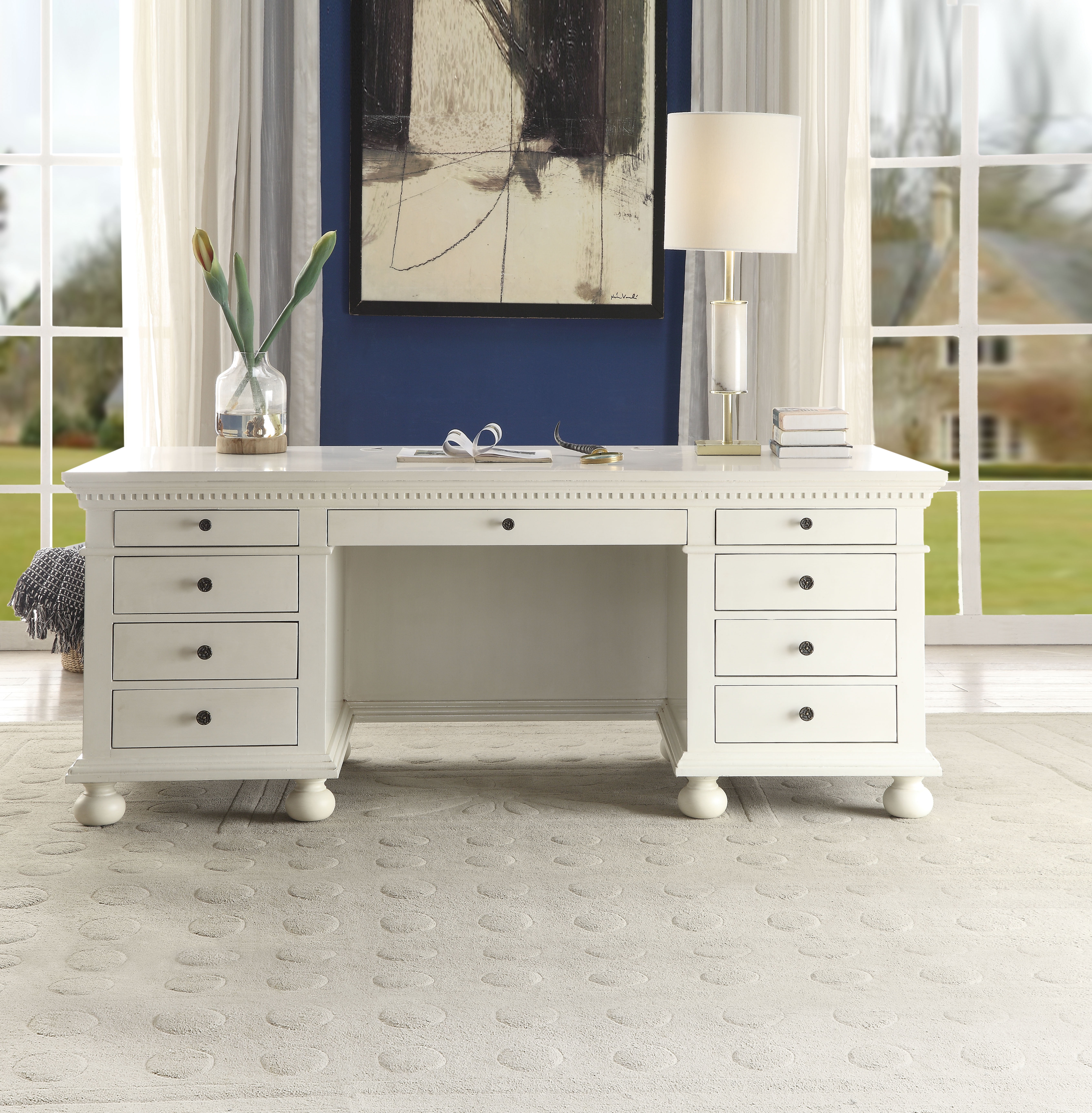 ACME Gustave Executive Desk in Cream White Finish