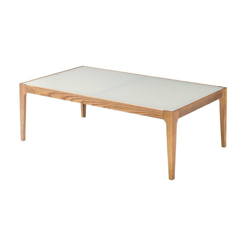 Gwynn Rectangular Frosted Glass Coffee Table with Natural Wood Frame